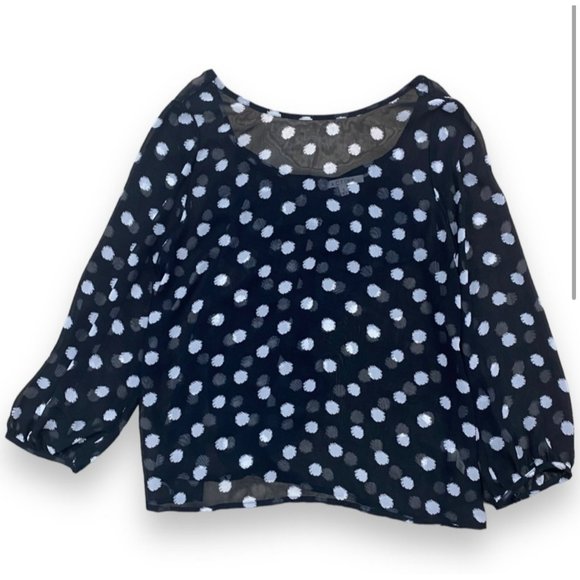 Active Ladies Polka Dot Sheer Flowy Casual Stylish Black White Blouse SZ Small - Picture 3 of 4
